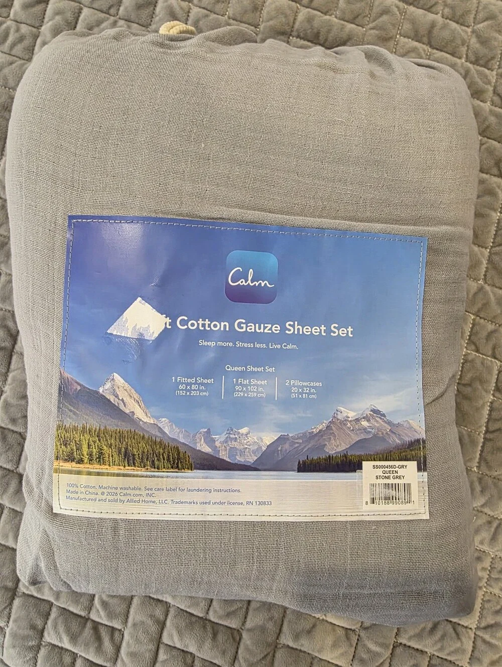 4pc Calm Queen Gauze Sheet Set Stone Grey